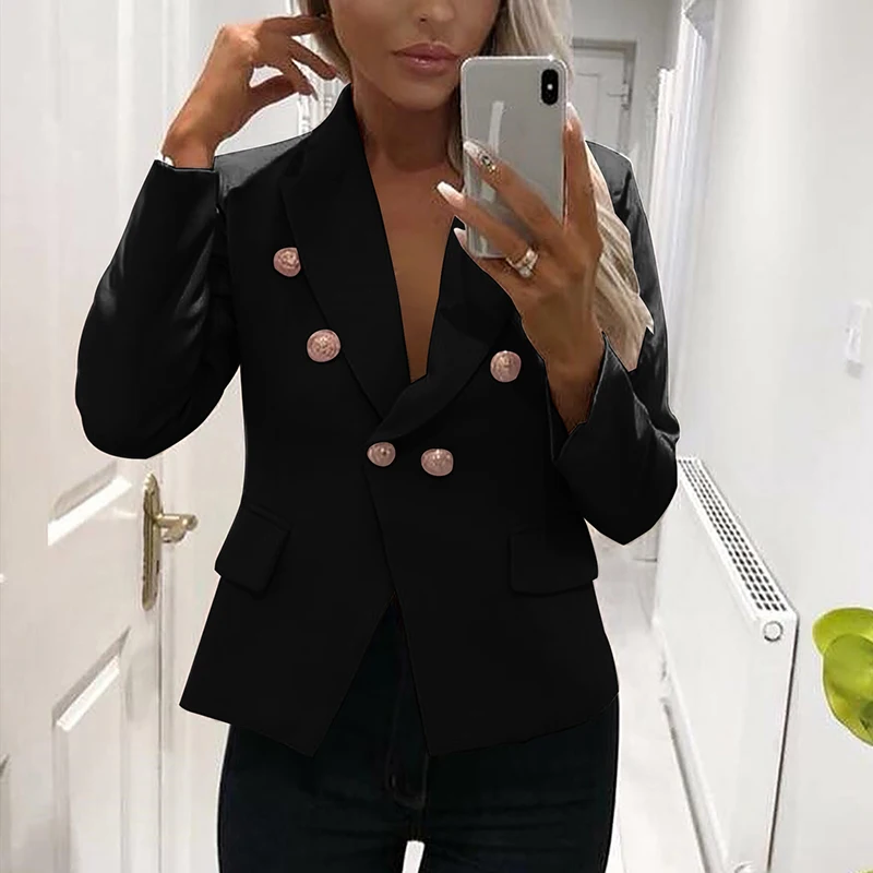 

Autumn Winter Double Breasted Coat Female Fashion Tops Women Slim Coats