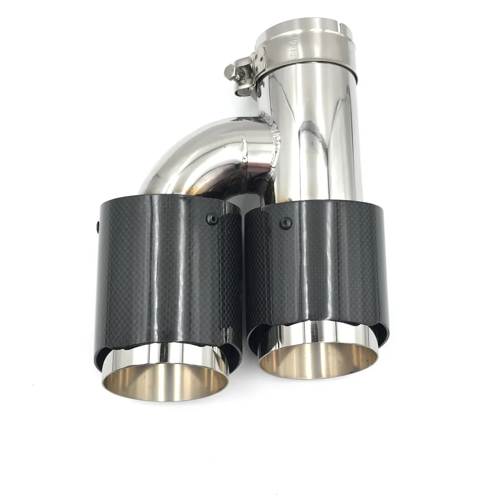 

1Pair H Style Dual Glossy Carbon fibre Stainless steel Universal Automobile Exhaust Pipe Muffler Car accessories Exhaust tip