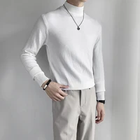 England Style Men's Sweater Long Sleeve High Collar Basic Knit Pullovers Black White Casual Slim Fit Jumpers Man
