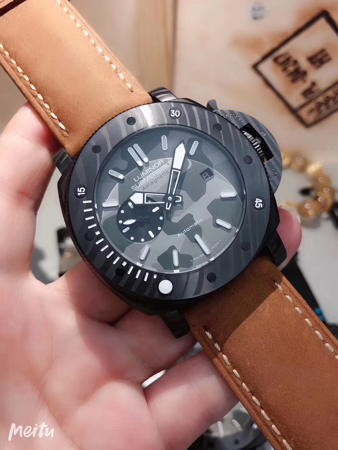 Leather Brown Роскошные брендовые Новые Мужские автоматические механические сапфировые Carbotech часы холщовые кожаные резиновые светящиеся спортивные черные часы 47 мм - Цвет: Leather Brown