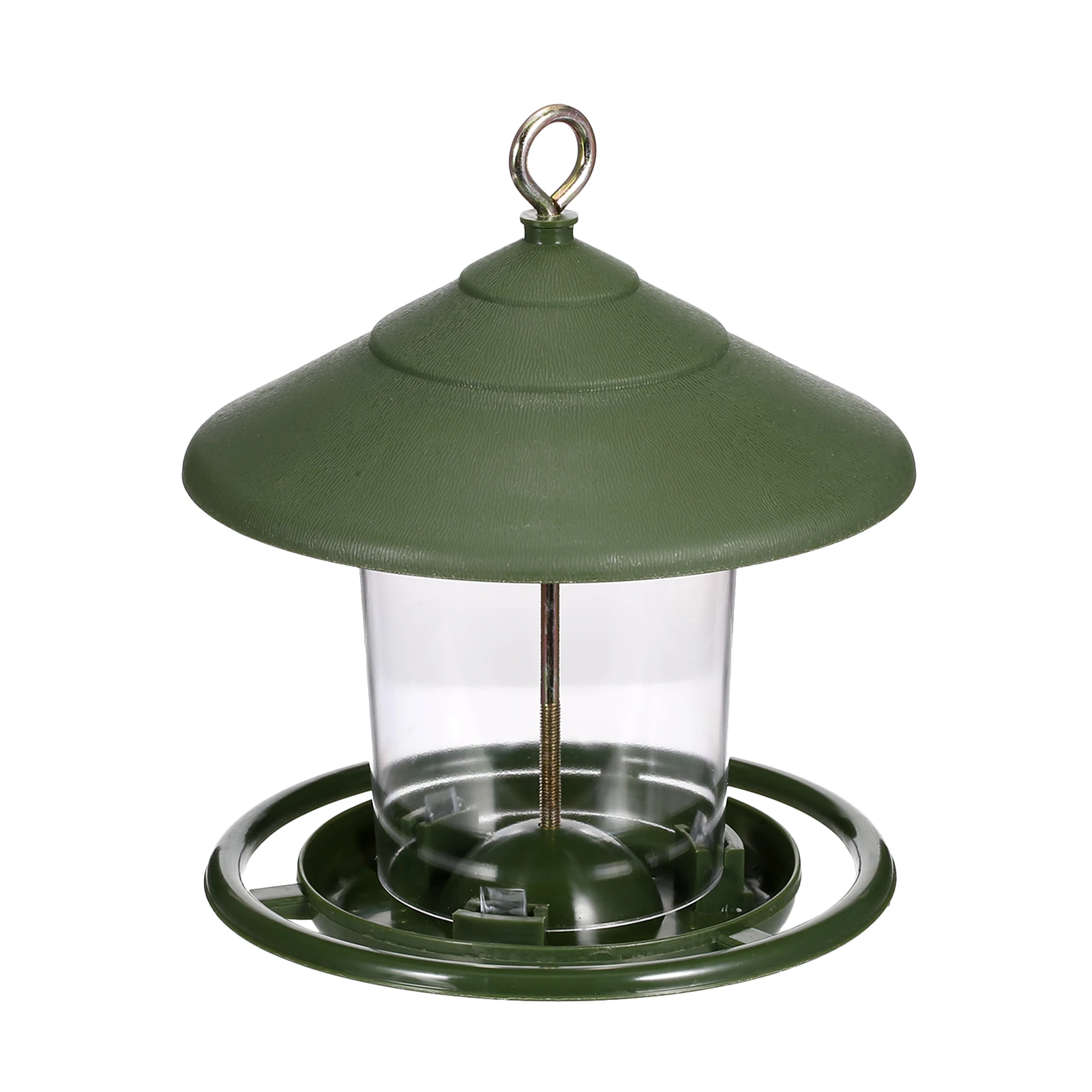

Bird Feeder Round Shaped Plastic Green Waterproof with Roof Hanging Wild Bird Feeder for Garden Yard Decoration