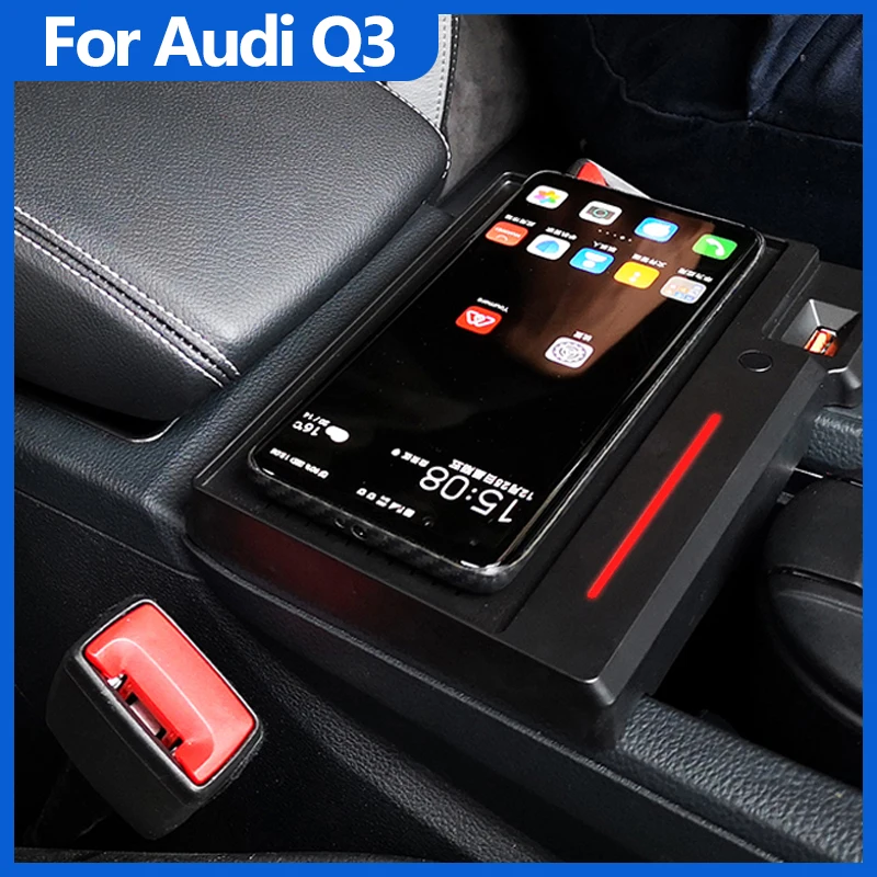 

For Audi Q3 2019-2021 Wireless Charging Pad 15W Car Mobile Phone QI Wireless Charger USB Cigarette Lighter Modified Fast Charge