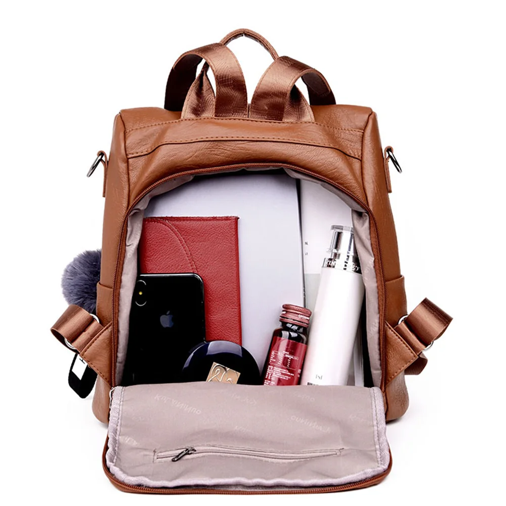 Женский рюкзак 2 в 1 из мягкой кожи вместительный с защитой от кражи для девочек