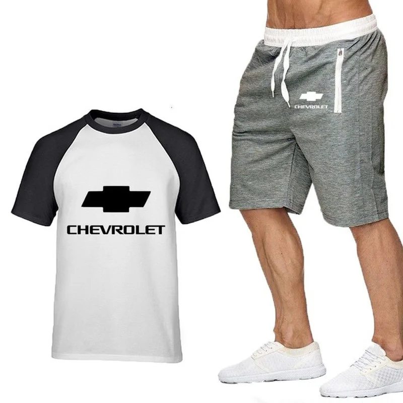 

New 2021 Summer for Chevrolet Car Logo High Quality Cotton Crew neck Short Sleeve Mens T-Shirt Pants Suit 2Pcs K