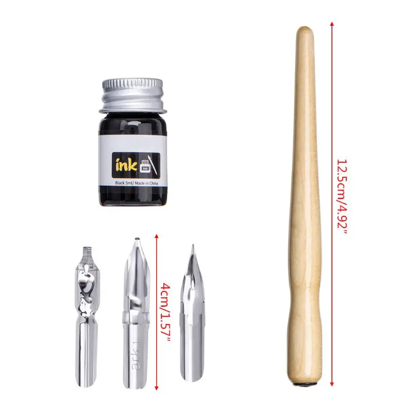 

Manga Dip Pen Set Comic Pro Drawing Kit 3 Nibs Wood Holder Ink Calligraphy Tools