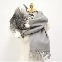 2020 new fashion wool women scarf with real rabbit fur winter warm shawl and wrap bandana pashmina long tassel female thick s5