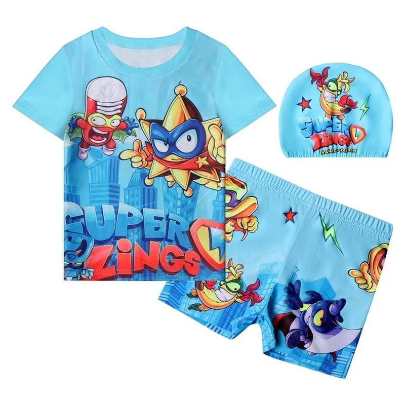

Baby Boy Swimwear Pants Cap Set Kid Swimsuit Summer Shorts Cartoon super zings Children Swimming Trunks T-shirt shorts beachwear