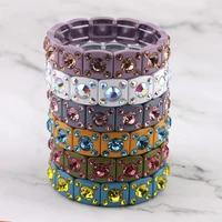 zwpon faceted glass crystal square tile bead bangles bracelets for women fashion multicolor painted elastic bracelets wholesale