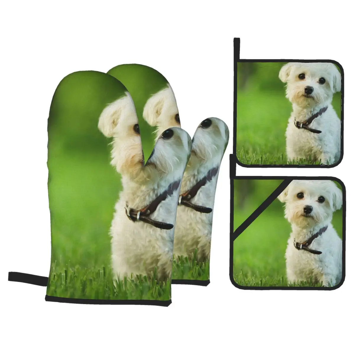 

4 шт. Прихватки выпечки изолирующие перчатки фермы собака сидит в траве печь термостойкие Кухня перчатки, перчатки для духовки прихватка Pad