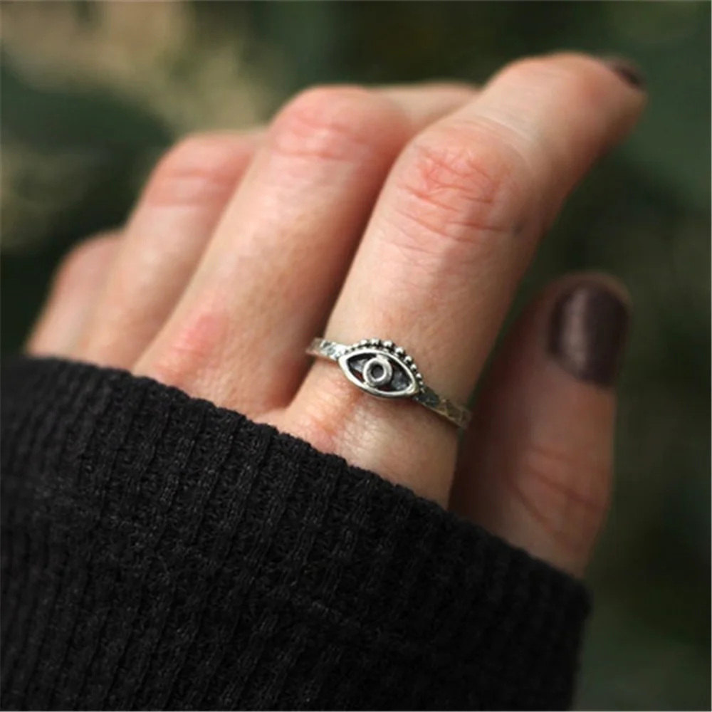 

The Eye of Evil Rings For Women Vintage Silver Color Finger Ring Adjustable Open Cuff Rings Female Jewelry Gift Bague