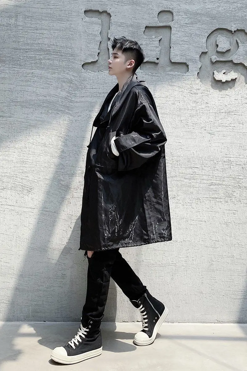 

2020 Autumn And Winter New Youth Popular Men's Dark Niche Loose Windbreaker Fashion Casual Mid-length Top Black/blue M-XL
