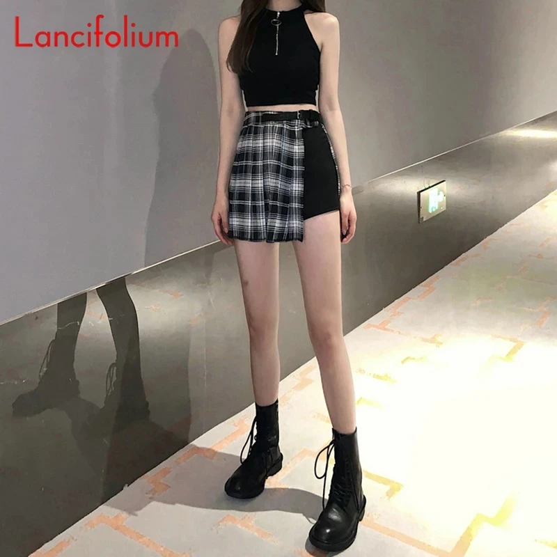 Мини-юбка женская готическая Плиссированная с завышенной талией в стиле панк