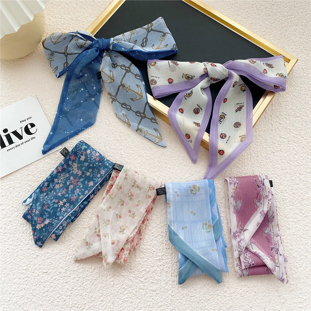 

Long Skinny Silk Neck Scarf Women Floral Print Hair Band Bag Scarves Lady Collar Tie Brand New Design Foulard Headband Head wear