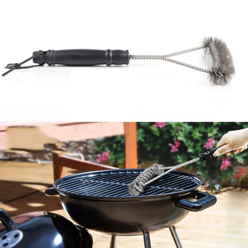 BBQ Grill Steel Wire Cleaning Brush Stainless Long Handle Y-shaped Curling Outdoor Barbecue Gear Camp Cooking Supplies | Спорт и