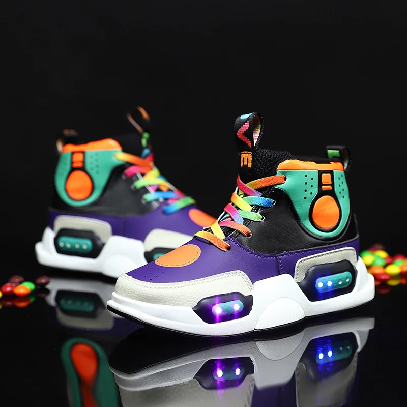 

High-top Children Boots Children's Light Shoes Kids Led Rechargeable Luminous Shoes Children's Martin Boots Ankle Fashion Shoes