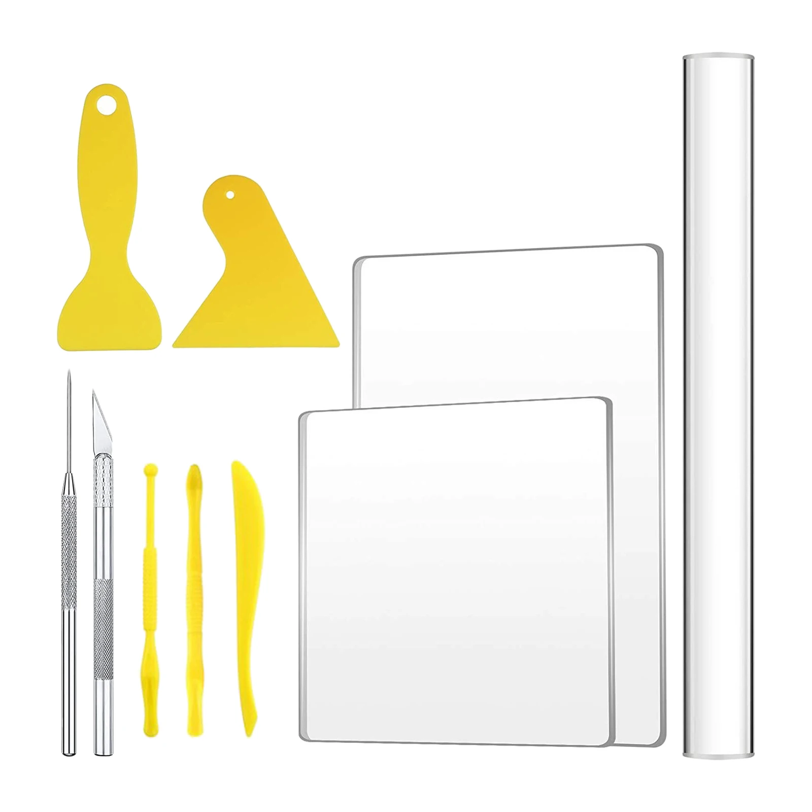 

10PCS Polymer Clay Tools Acrylic Clay Roller Clear Acrylic Sheet Backing Board Clay Cutters Punch Tools for Pottery Sculpting