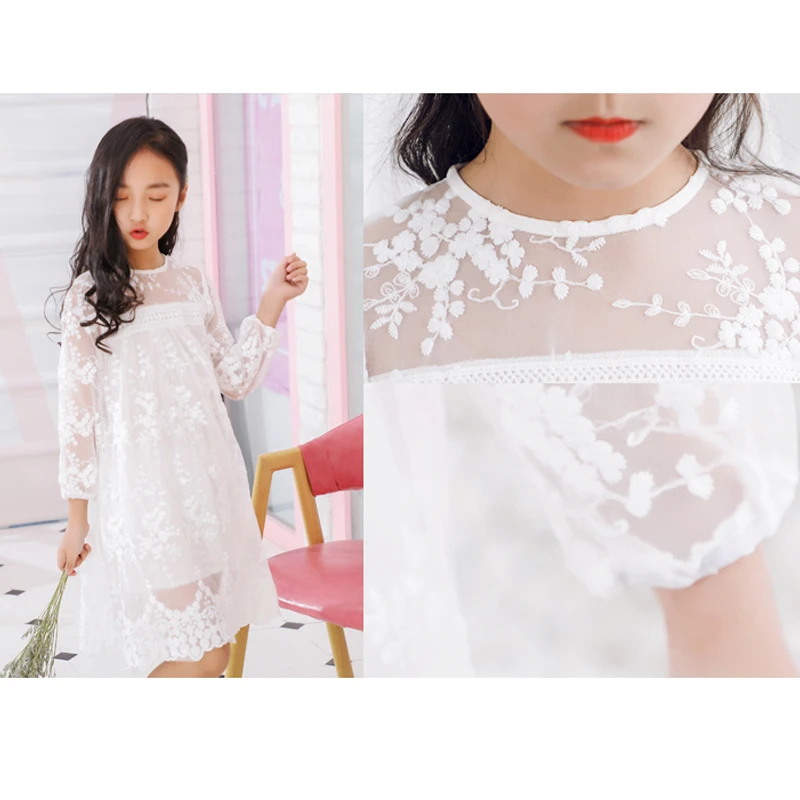 Платье принцессы для девочек модное кружевное платье с вышивкой и длинным