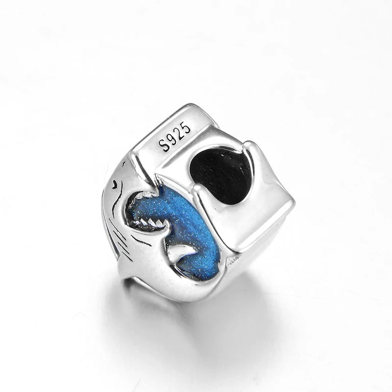 Новые милые эмалированные бусины в виде синего кита из настоящего серебра для