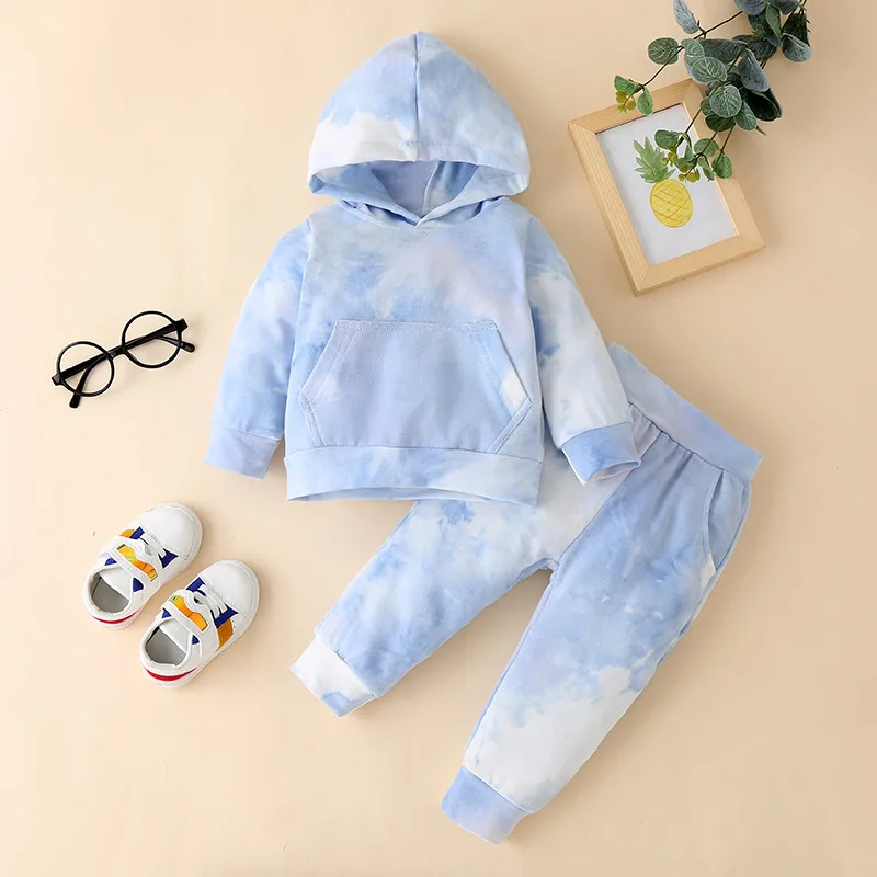 

0-3Y Fashion Toddler Newborn Baby Girls Clothes Tie Dye Print Hooded Pocket Sweatshirt+Pants 2pcs Outfits Baby Tracksuit Sets