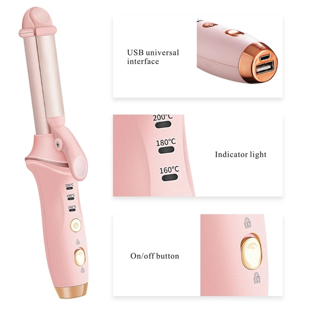 

Cordless Curling Iron 1-Inch Ceramic Curling Wand Professional 2 In 1 Mini Hair Curler For Loose Curls Usb Rechargeable Portable