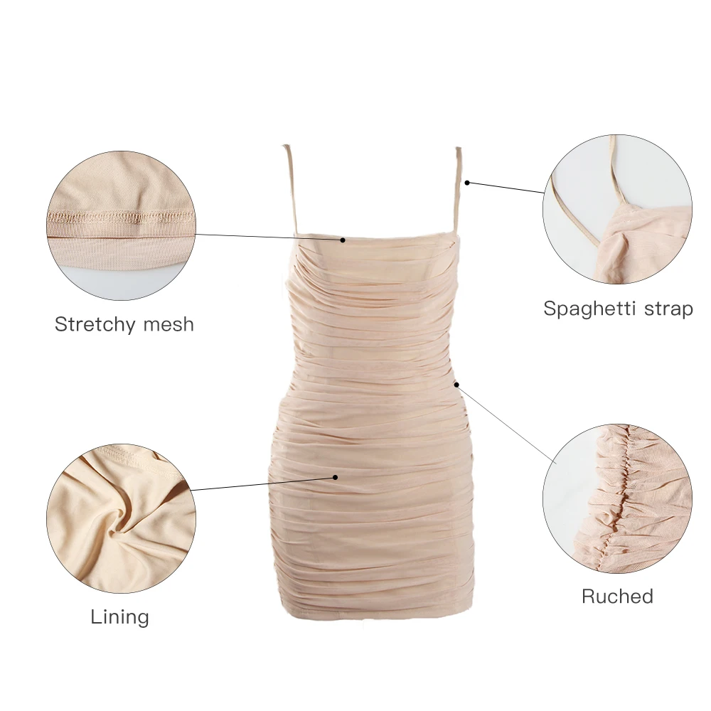 

Lofrcy Stretchy Mesh Spaghettic Strap Lining Puched Summer Sexy Short Skirts Club Wedding Party Corset Tunics Mini Woman Dress