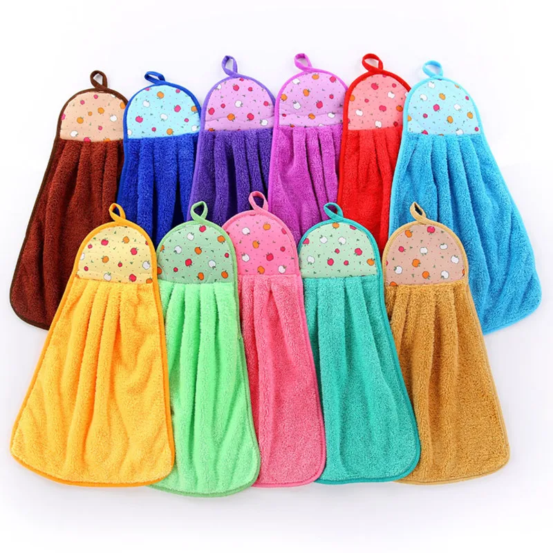 

25*45cm Coral Velvet Cute Soft Hand Towels Dishcloths Printing Absorbent Cloth Bathroom Hanging Wipe Kitchen Accessories