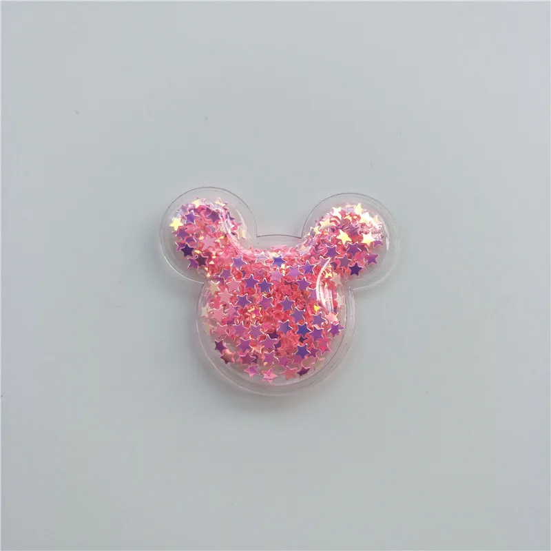 hot pink 28 шт./партия, маленький размер 3,8*3,2 см, Микки Маус голова, прозрачные, блестящие, струящиеся патчи, аппликации для детей DIY, аксессуары для клипсов - Цвет: hot pink