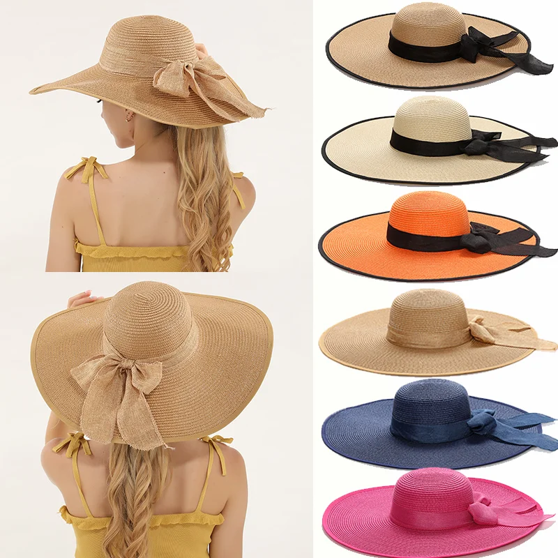 Пляжная соломенная шляпа с широкими полями для женщин простая Складная летняя