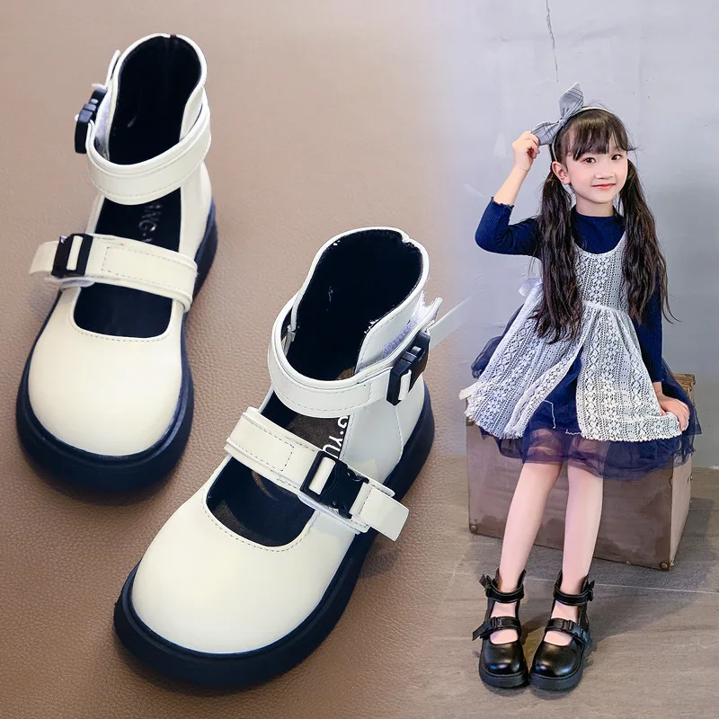 

Girls buckle single boots princess fashion short boots little girls spring autumn British style boots