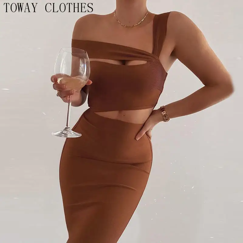 Женское облегающее платье-миди без рукавов, с одним открытым плечом и вырезами, лето 2022