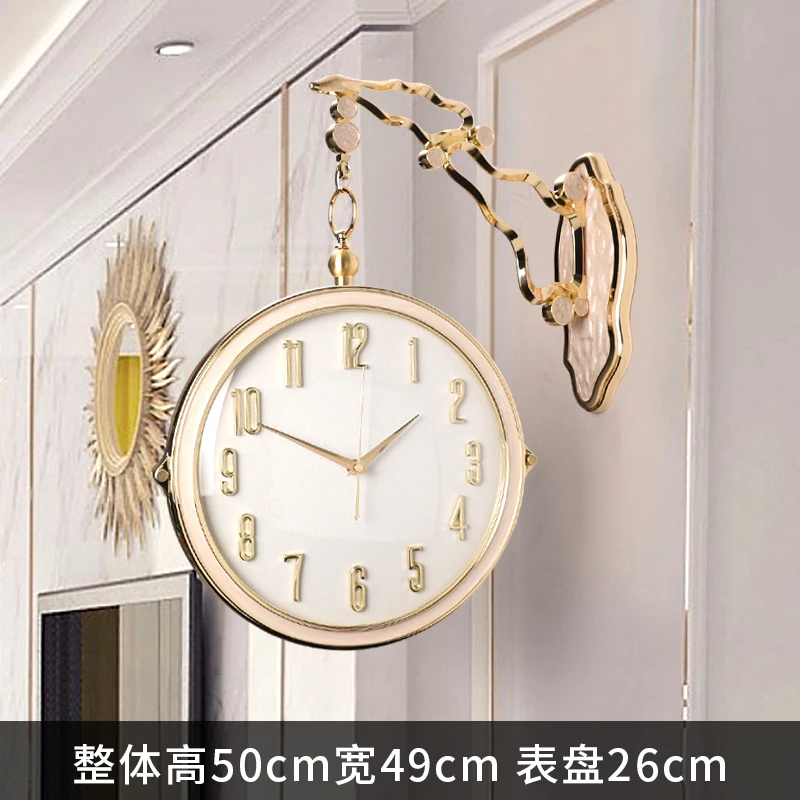 

European Style Wall Clock Double-sided Luxury Modern Design Living Room Decoration Wall Watch Home Golden Metal Silent Clocks