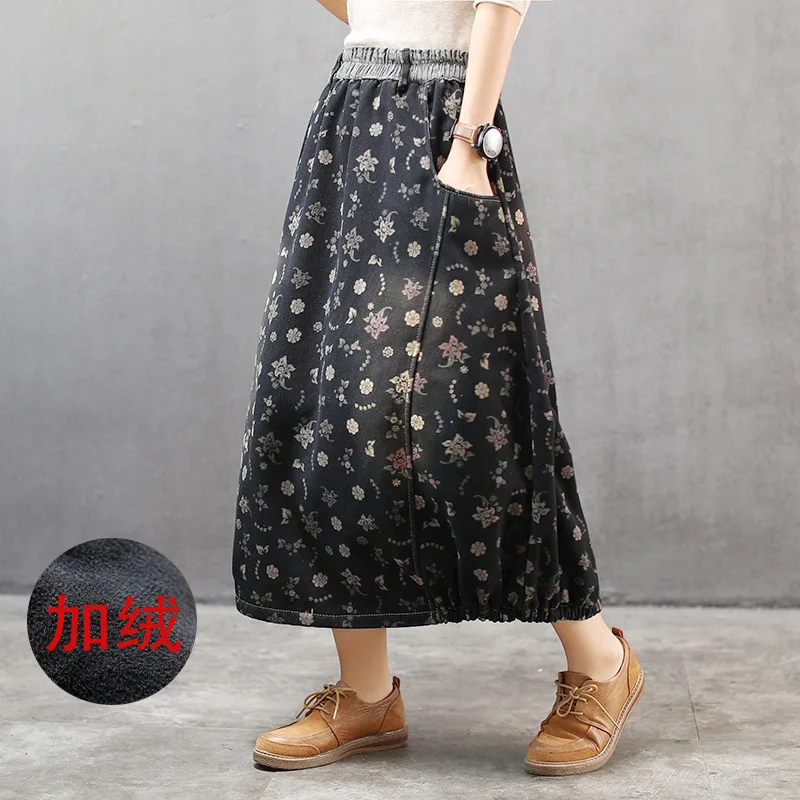 Джинсовая Вельветовая Толстая Ретро осенняя и зимняя новая флисовая юбка с