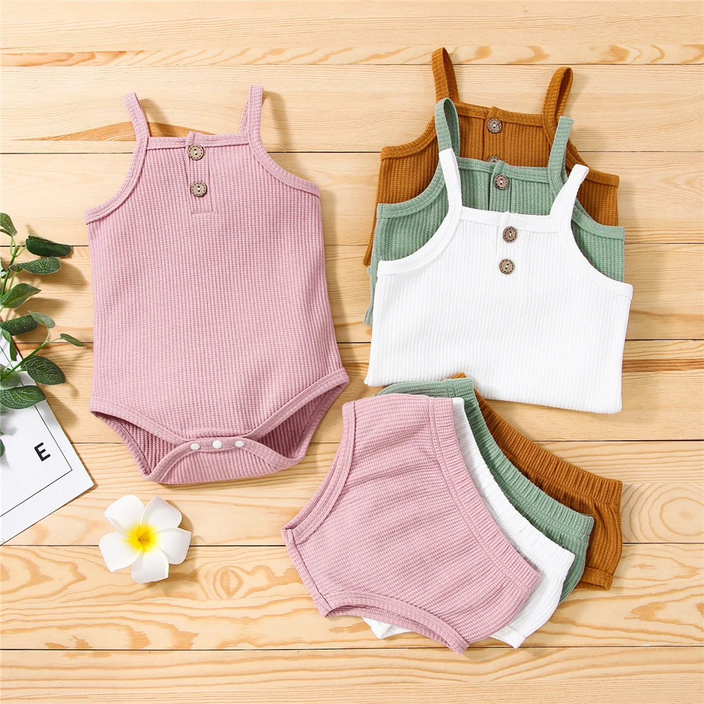 

2022 летний разноцветный комбинезон для новорожденных мальчиков и девочек, однотонный комбинезон без рукавов с вырезом и застежками + искусс...