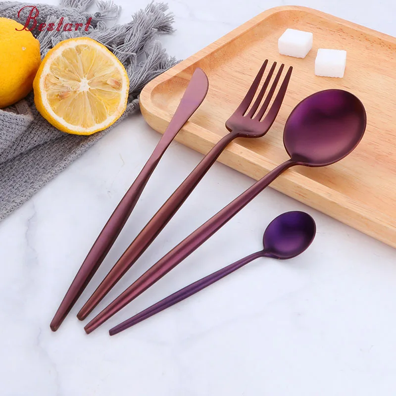 Горячее предложение черный набор столовых приборов Mate золотая посуда нож из