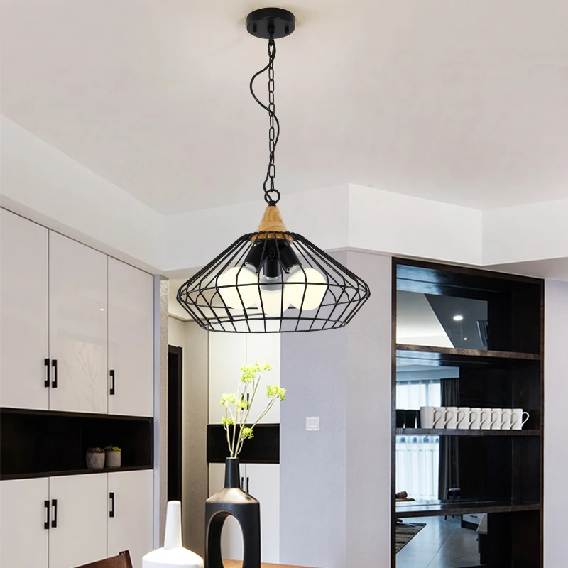 

Скандинавский черный железный деревянный подвесной светильник в стиле ретро индустриальный подвесной светильник в стиле лофт для бара/сто...