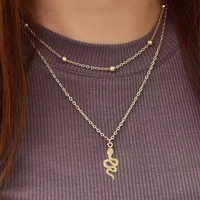 hmes snake shape lady pendant necklace golden retro round bead stainless steel jewelry accessory party gift