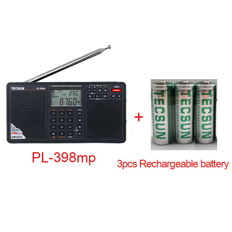 398mp and Battery Tecsun PL-398MP FM AM SW радио 2,2 ''полный диапазон цифровой тюнинг стерео FM/AM/SW радио приемник MP3 плеер - Цвет: 398mp and Battery