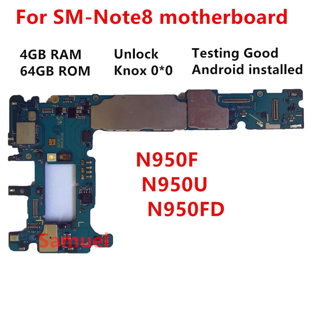 Оригинальная разблокированная материнская плата для Samsung Galaxy Note 8 N950F N950F/DS(N950FD ) 64