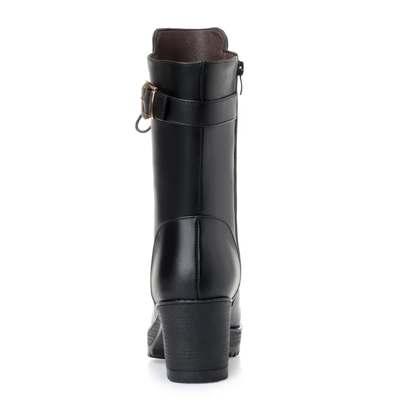 Женские сапоги на молнии MORAZORA черные из натуральной овечьей кожи платформе с