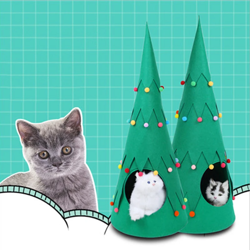 

Pet Cat Dog House Christmas Tree Shape Cat Nest Warm Sleeping Bed Pet Teepee For Home Decor
