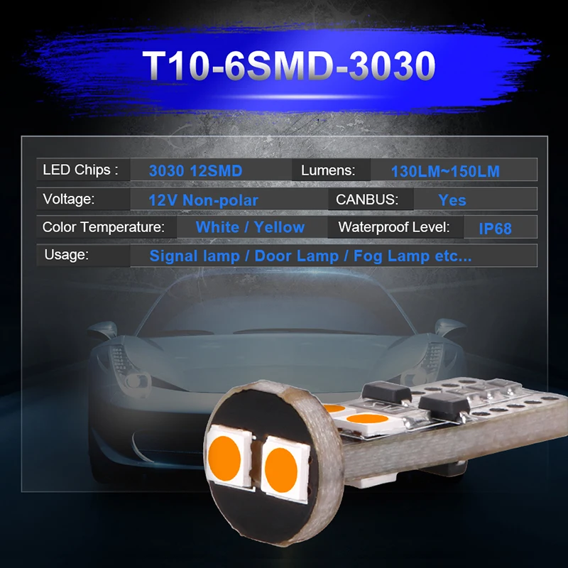 Hlxg 2 шт. T10 W5W без ошибок светильник лампочка 6SMD 3030 чип независимых светодиодные
