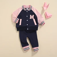 0 24 months full sleeve baby jacket and pants set long sleeved newborn color blocking patchwork coat trousers baseball uniform