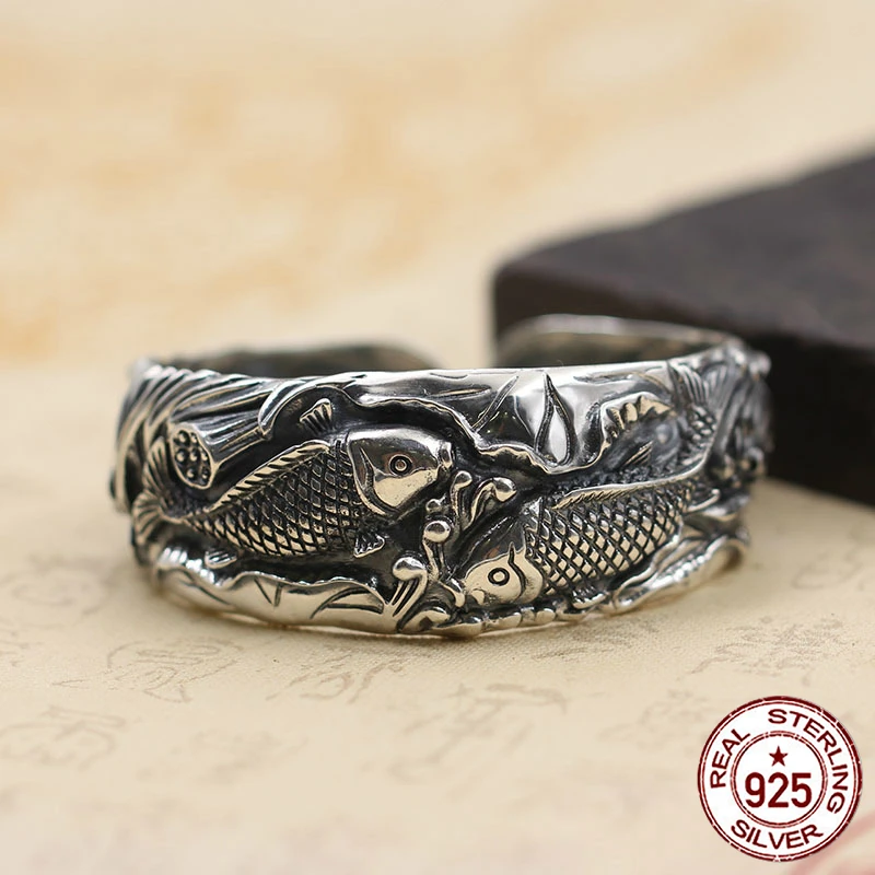 100% 925 sterling silver men women Bangles bracelet personality fashion classic retro jewelry fish opening domineering style new | Украшения