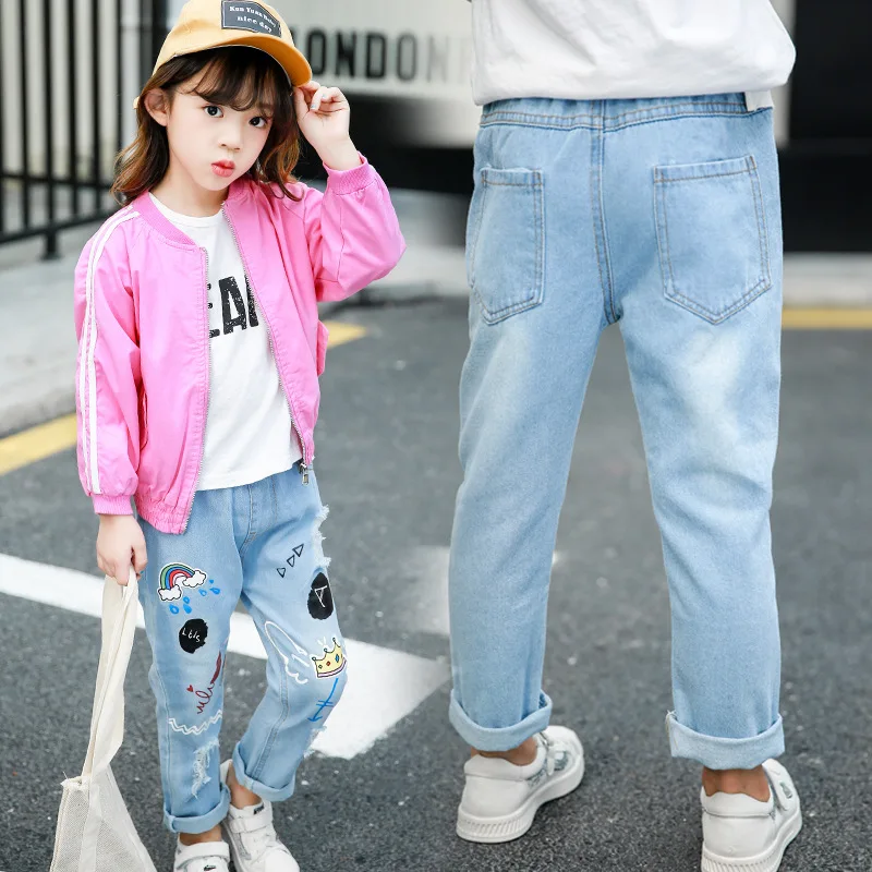 Детские рваные джинсы ACE LOVE летние детские брюки из денима с эластичным поясом и