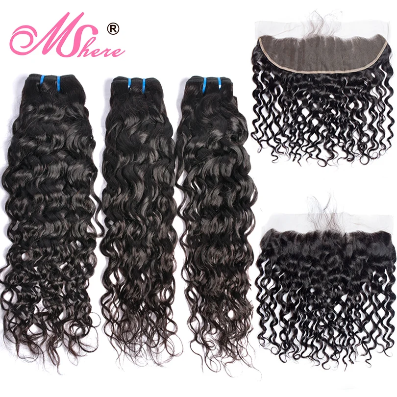Mshere человеческие волосы 3 пучка перуанская волна с фронтальным закрытием 13*4 уха