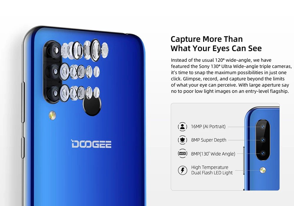 Мобильный телефон DOOGEE N20 16MP с тройной задней камерой 6,3 дюймов FHD+ дисплей 4 Гб 64 Гб MT6763 Восьмиядерный 4350 мАч мобильный телефон LTE