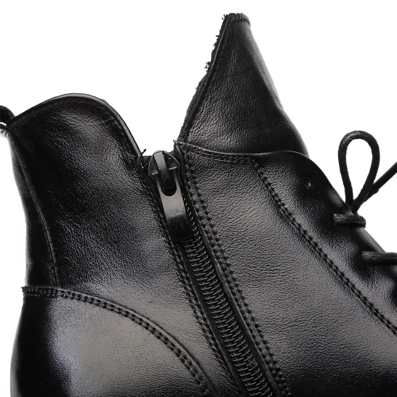 Зимние женские ботильоны из натуральной кожи на толстом низком каблуке