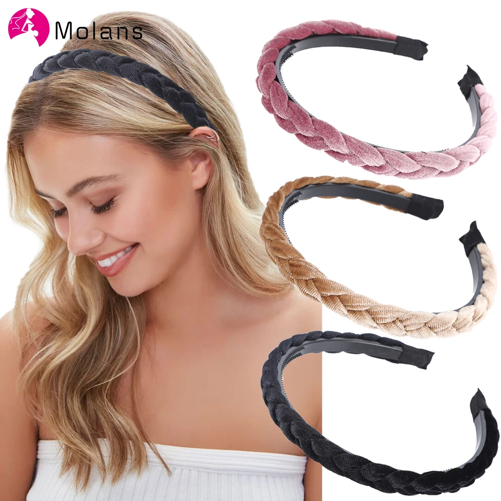 

Molans Weaving Hairbands Women Braided Velvet Headbands Hair Hoop Fashion Hair Bands Bezel Non-Slip Headdress Hair Accessories