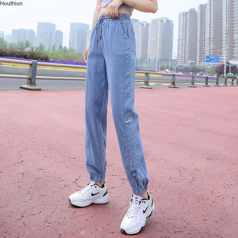 

Summer New Mid-rise Jeans Female Korean Loose Conventional Cool Elastic Waist Thin Section Denim Pants