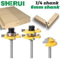3 pc 6mm 14 shank high quality tongue groove joint assembly router bit 1pc 45 degree lock miter route set stock wood cutting